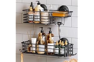 TAILI Support de douche à ventouses 2 packs avec crochets et porte-savon, organisateur de salle de bain robuste, étagères de douche sans perçage pour l'intérieur de la douche