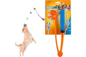 ALL FOR PAWS Máquina lanzadora de pelotas para perros de 63 cm, lanzador de pelotas plegable con mango de pelota de tenis, incluye pelota de 6,5 cm (2,5 pulgadas), para entrenamiento de