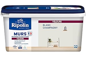 RIPOLIN - Peinture Intérieure Multi-Supports – Murs, Boiseries & Radiateurs – Ultra couvrante - Monocouche - Confort d'application - Aspect Velours - Blanc Champagny - 2,5L