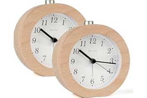 MUENFLY Wecker Analog ohne Ticken, 2 Stück Wecker Holz mit Snooze, Wecker Batteriebetrieben,Retro Tischuhr mit Nachtlicht für Schlafzimmer, Nacht Kinder und Büro (1×AA-Batterie erforderlich)