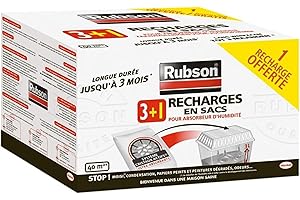 RUBSON recharges en sac pour absorbeur d'humidité - Lot de 3 recharges de 1 kg + 1 recharge 1 kg gratuite