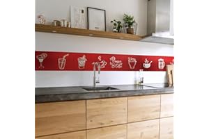 funlife Wallpaper Border Stickers, Self Adhesive Ceiling Borders, Beverage Skirting Wall Waist Line for Kitchen DIY Decorative, 10x200cm, Brushed Red