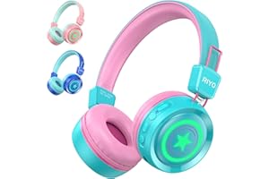 riyo Bluetooth Kopfhörer Kinder, Kinderkopfhörer Kabellos mit LED-Leuchten Bluetooth 5.0 Kinder Kopfhörer Faltbare Stereo Sound für Schule/Tablet/PC