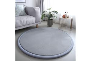‎LOARTEE Loartee korallenrote Samtmatte Teppich Rund, als Krabbeldecke fürs Kind,2,5cm Dicker Kinderteppich,Silber grau,100cm