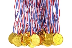 15 Pièces Médailles Enfants, Médailles Enfants,Medaille d'or Plastique avec Rubans de Cou, Médaille Or pour Enfant Plastique, Médailles du Gagnant pour Compétition Récompenses Thème Sport Day