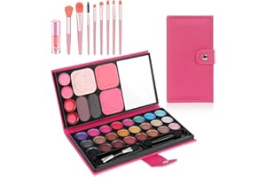 FUNTERY Kinderschminke Set Mädchen, 33 Farben Schminksets für Mädchen mit 8 Pinsel und 1 Lippenstift Waschbarer Kinderschminke Make up Set für Kinder für Bühne, Party, Geburtstag (Rosarot)