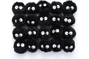 MIUPOO Pompons Fellbommel Pompom,Cartoon Augen Elfen Staub Bommel Pom Pom Bälle Flauschigen Plüsch Bälle für DIY Handwerk Anhängern Dekoration,20 Stück 5cm Schwarz