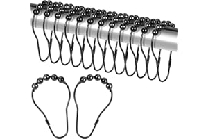 LIFHAP Shower Curtain Rings,Set of 12 Black Shower Curtain Hooks,Rust Proof Secure Lock Ring Clips for Hanging Bathroom Curtain.