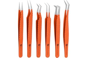 ABDUL OF SIALKOT Abdul of Silakor Eyelash Extension Tweezers Set 6 Piece for Volume Lash Extensions Stainless Steel Eyelash Tweezers for Lash Extensions Isolation & Classic Lashes Tweezers Set (Orange Malta)