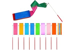 Unvtap 10 Stück Tanzband 2 Meter Gymnastikband Tanzband Rhythmikband Wirbelband mit Stab, Rhythmische Sportgymnastik Band für Kinder Mädchen Tanzen Gym Zirkus