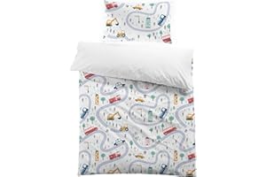 MUSOLEI Copripiumino per auto per bambini, copripiumino per letto da 90 singolo, 135 x 200 cm, in microfibra, stampa 3D, 1 set di biancheria da letto1 federa per cuscino 50 x 75 cm