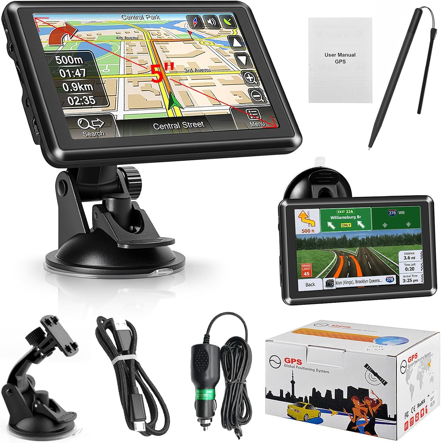 5 Inch GPS Navigator Sat Nav - 2025 Latest UK Map Sat Navs for Cars, Trucks and Buses,HD TFT Touch Screen HGV Satnav, Voice Turn Directions, Postcode Search, Lifetime Free Updates
