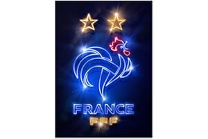 Displate - Poster en Métal - Fédération Française de Football - L'équipe de France - FFF Crest FFF Rooster neon hauteur 45 cm largeur 32 cm.