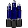 nsb herbals Empty Blue Glass Roll On Bottles (10 ml) With Black Cap For Essential Oils, Perfumes, Lip Balms, Aroma | Refillable Reusable Bottle (Pack Of 3)