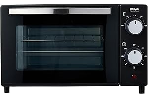 Silva Schneider MB 1000, mini forno, 10 l, nero, 650 Watt, regolazione della temperatura 100 – 230 °C, timer con segnale terminale, elementi riscaldanti al quarzo, porta a doppio vetro, inclusa