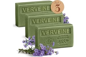 LA MAISON DU SAVON DE MARSEILLE Savon Solide à la Verveine – Enrichi en Beurre de Karité Bio – Savon Parfumé - 100% Végétal et Naturel – Fabriqué en Provence – Main & Corps Hydratant – 3x125g