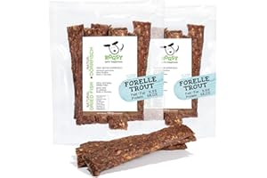 ROQSY Natur-Dörrfisch 100% Forelle Trockenfisch für Hunde, Proteinreich & fettarm, Barf-Ergänzung, getreidefrei, Jerky, Hundesnack, Kaustreifen, Leckerli, Kaufisch für Allergiker - 200g