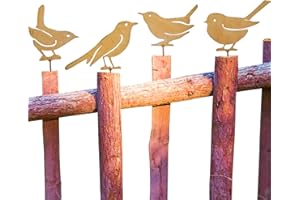 COLORICH ㅤ Colorich 4 Pcs Rusty Bird Garden Decorations for Fence with Screw for Screwing in Wood, Metal Garden Ornaments, Garden Fence Ornaments Outdoor for Fields, Parks, Hotels, Garden Stakes Decorative