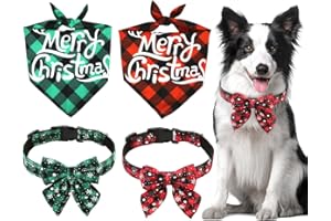 MELEAGER 2 Pezzi Bandana Cane Natale und 2 Pezzi Papillon Cane Natale, Vestito Natale Cane, Triangolo Bandana Natalizia per Cani, Accessori Natale Cane, Cane Natale Regalo