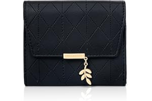 LAISLLA Portfel damski, mały, ze skóry PU, miękki, wygodny, słodki, z zatrzaskiem i zamkiem błyskawicznym, wiele przegródek, czarny, 1, Nowoczesny