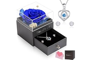 CSYY Rose Éternelle, Cadeau de Fête des Mères pour Elle Collier Boucles d'oreilles Roses Préservées à La Main Coffret Cadeau pour Manquer Maman Sœur Épouse Fête des Mères Bleu