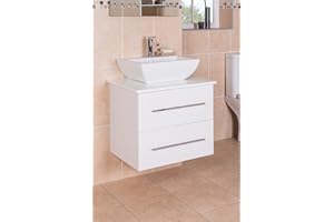 Aquariss White 600 mm Wall Hung Vanity Basin Sink Unit 2 Drawer Countertop Wash Basin