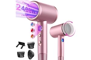 Tisoutec Asciugacapelli Ionico Phone per Capelli professionale Ioni AC Motore Phon Capelli 2400W,phon da viaggio diffusore|phon 4-in-1|pulsante aria calda/fredda|3 livelli+3 velocità|asciugacapelli