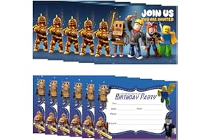 TOMICY Rox Party Invites 12 PCS Rox Birthday Invitation Cards with Envelopes Roblox Birthday Cards for Children Party, Roblox Theme Party Invitations Birthday Cards for Kids Girls Boys