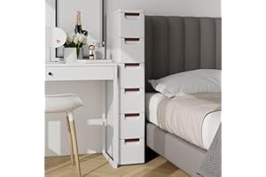 GIANTEX Mobiletto Stretto con Ruote, Carrello e Organizzatore Slim con 3/4/5/6 Cassetti per Spazi Piccoli, Cassettiera di Plastica per Soggiorno, Bagno, Cucina, Bianco (42 x 19 x 109 cm)