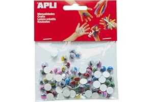 APLI KIDS Apli 13265 - Sachet de 100 yeux mobiles ronds adhésifs avec paupières et cils - couleurs assorties - 10 mm - Loisirs créatifs