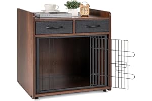 COSTWAY Cage pour Chien 2 en 1, Cage Chien Intérieur, 2 Tiroirs en Tissu Amovible, Porte Verrouillable, Niche pour Chien de Petite et Moyenne Taille, Table d'Appoint, 62 × 49.5 × 63 cm, Capacité 50 kg