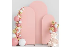 Wokceer Wedding Arch Cover Set of 3 Spandex Fitted Wedding Arch Stand Covers for Round Top Chiara Arch Backdrop Stands Cover for Birthday Party Ceremony Banquet Decoration 4ft,5ft,6ft Pale Pink