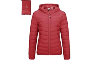 Outdoor Ventures Damen Steppjacke Leichte Packbare Übergangsjacke Warme Winterjacke mit Kapuze für Frauen Gefüttert Pufferjacke mit Taschen für Freizeit Wandern Reisen