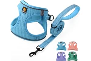 BELLA & PAL Zestaw uprzęży i smyczy, szelki dla małych psów, miękka siateczka, oddychająca uprząż z paskiem odblaskowym, szelki dla szczeniaka, bez ciągnięcia, dla małych psów, niebieskie, S