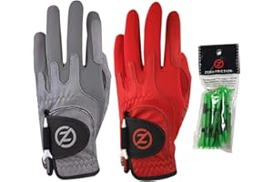 ProsourceFit Zero Friction Men's Cabretta Elite Left Hand Universal Fit Golf Gloves 2 Pack, One Size, Grey & Red