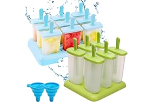 Xbessc Moules à Glace 15 Plastique Popsicle Moules Set Moule Glace sans BPA DIY Popsicle Mold avec Bâtonnets Plastique et Entonnoir Pliable pour Popsicles Crèmes Glacées Sorbets Nourriture(Bleu,Vert)