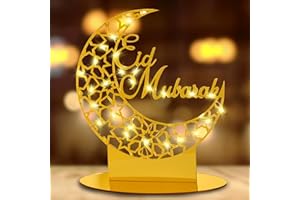 CHARFIA Eid Mubarak Decorations Ramadan Decorations for Home, LED Moon Star Ramadan Mubarak Decorations Umrah Mubarak Decoration Islam Ramadan Lights Decor Eid Decorations for Home, Muslim Ramadan Gifts