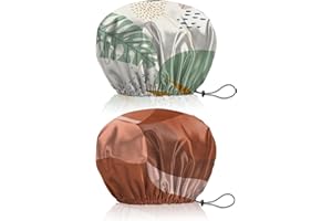 BHAHB 2 Stück Duschhaube, Doppelschicht Wasserdicht Elastisch Einstellbar shower cap wiederverwendbar,ästhetisch,niedlich Duschhaube für Damen (V7-Blattrot)