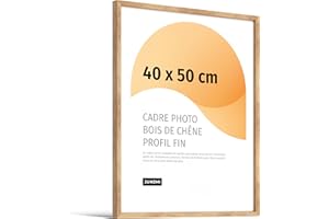 JUNOMI® Cadre photo Premium 40 x 50 cm Chêne | Bois véritable Cadre photo 40 x 50 cm Chêne avec verre acrylique incassable