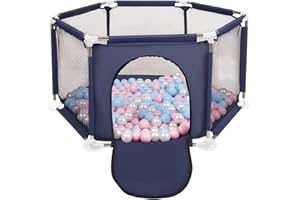 Selonis Parc Bébé Hexagonal Pliable Avec 200 Balles Plastiques, Bleu:Babyblue/Rose Poudré/Perle