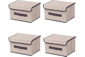 NCRGB Składane pudełka do przechowywania z materiału, 4 sztuki, z pokrywką, 26 x 19 x 16 cm, z pokrywką, organizer na ubrania, do organizacji pokoju, zabawki, beżowe