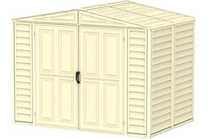 Duramax DuraMate 8 x 6 (3.85 m²) Kunststoff gerätehaus mit Metallfundament set, robuster Metalldachkonstruktion, wartungsfreier Vinylüberdachung, Vinylschuppen, Elfenbein
