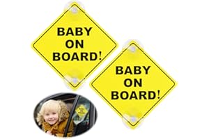 MDLSDE 2 Pezzi Adesivo Bimbo a Bordo per Auto, Baby on Board Bambini Segnali 12x12cm Cartello Bambino a Bordo con Doppie Ventose Riutilizzabile Cartello di Sicurezza Essenziale per Auto Giallo Brillante