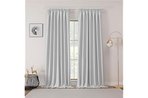 Joydeco Tende Termica Isolante Oscuranti per Interni Freddo e Caldo per Finestra Binario con Ganci Fettuccia da Camera Letto Soggiorno Grigio Biancastro 2 Pezzi L140 x A245 cm