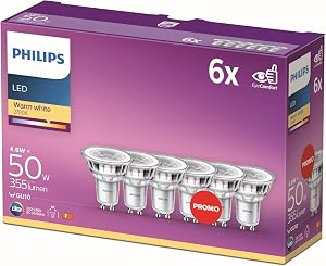 PHILIPS LED Classic GU10 Lampe, 50W, Warmweiß, 6er Pack | Reflektor LED Spot, Energiesparend, Lange Nutzlebensdauer4,6 v