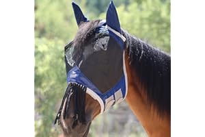 Harrison Howard Masque anti-mouches pour chevaux avec oreilles et nez - Bleu marine - Taille M
