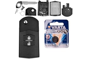 MT-KEY Autoschlüssel Funk Fernbedienung Austausch Gehäuse mit 2 Tasten + Rohling + Batterie kompatibel mit Mazda 5 CW 2 DE 3 BK 6 SW BT-50 CX-9 CX-7 A