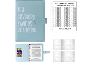 Palmcee 100 Envelope Saving Challenge, Sparbuch für Geld, Geldsparbinder Budget Planner mit A5 Cash Umschläge, Geld Sparen Challenge - Sparen Sie Ganz Einfach 5050 EUR (Blau)