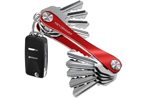 KeySmart Compact Minimalist Pocket-Sized Key Organizer and Key Holder, EDC Key Carrier w Key Ring Loop Piece for Car Key Fob Keychain Accessories for Men, Husband and Dad - Red Aluminum