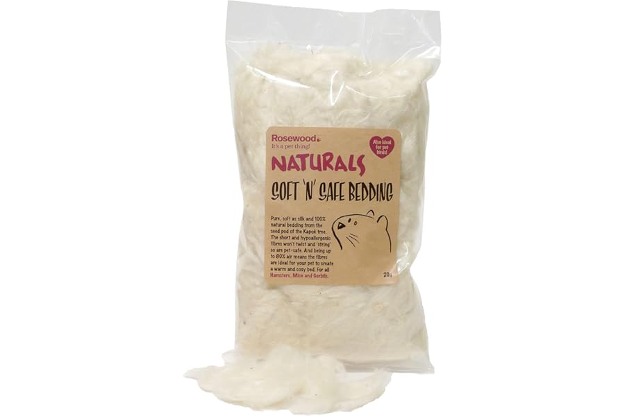Rosewood Naturals Soft ‘n’ Safe Bedding 20g – 100% Natural Kapok Fibre Nesting Material, Soft Silk-Like, Non-Stringing, Hypoallergenic Bedding for Hamsters, Mice, Gerbils
